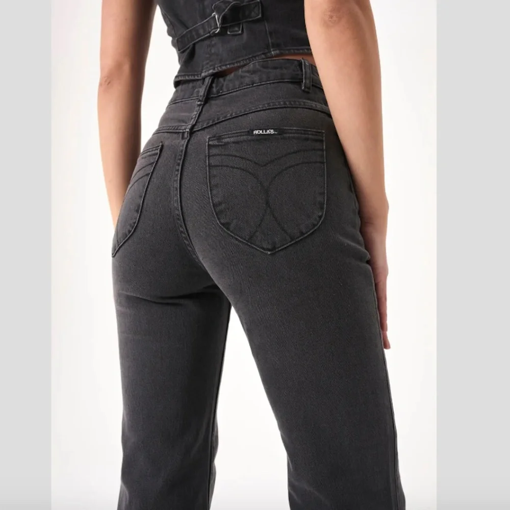 Rollas Eastcoast Flare Wide Leg Crop Jeans Womens Vintage Washed Black - Picture 2 of 13